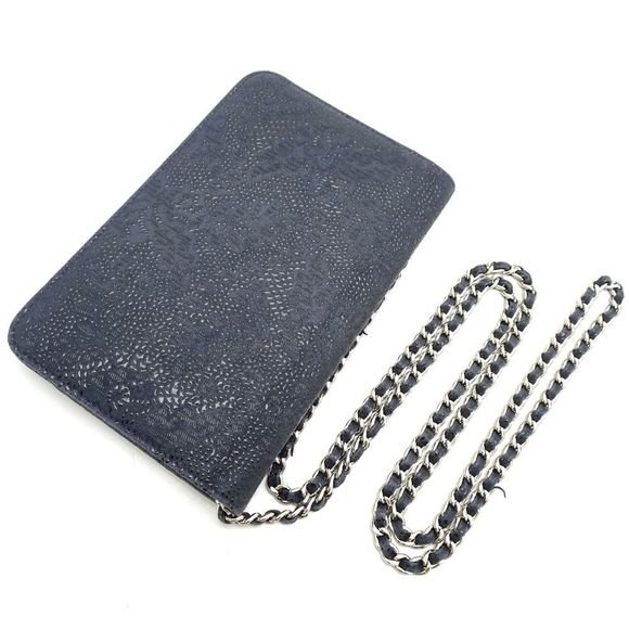 Chanel Chain Wallet Goatskin Navy Diagonal Shoulder - Picture 3 of 5